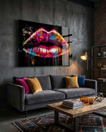 Magenta Paint Drip Lips Glass Wall Art