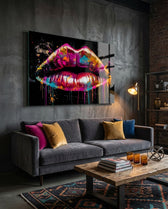 Magenta Paint Drip Lips Glass Wall Art