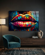 Rainbow Splatter Glossy Lips Glass Wall Art