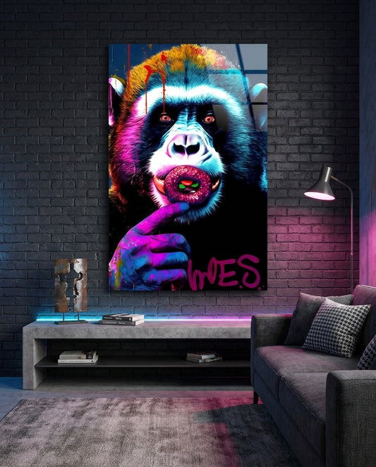 Monkey Kiss Glass Wall Art || Designer Collection