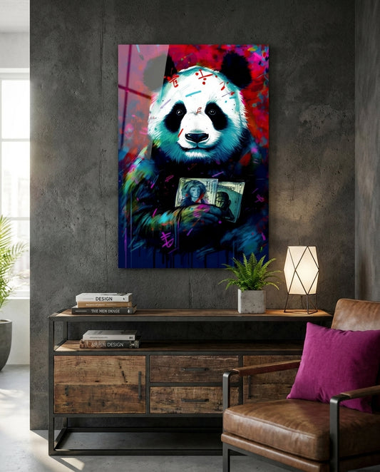 Bibliophile Panda Glass Wall Art || Designer Collection