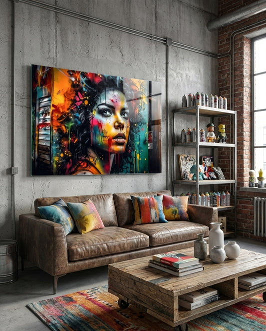 Shutter Wall Curly Hair Woman Glass Wall Art