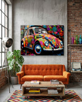 Flowering Retro Camper Van Glass Wall Art || Designer Collection