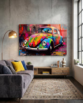 Colorful Retro Camper Van Glass Wall Art || Designer Collection