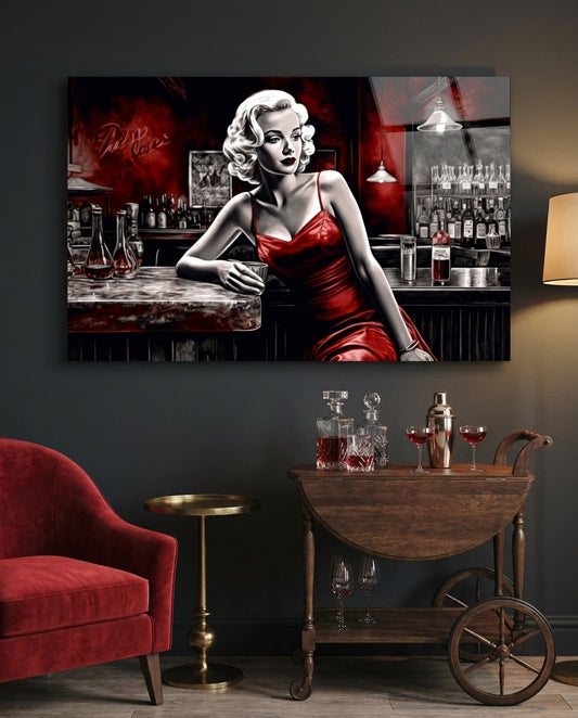 Crimson Bar Blonde with Cocktail Glass Wall Art
