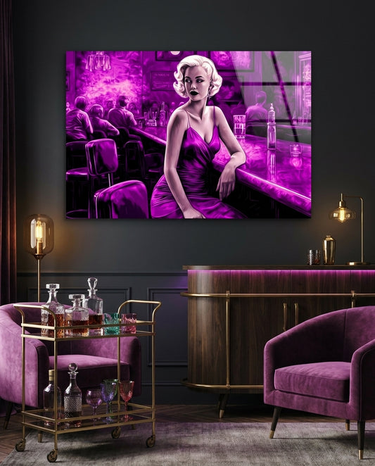 Purple Noir Blonde at Bar Glass Wall Art
