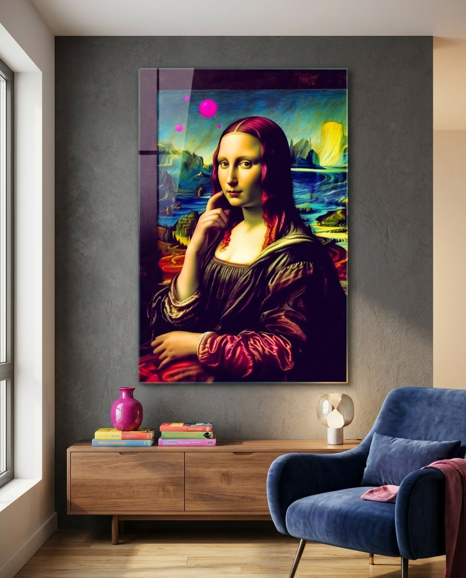 Vivid Pop Landscape Mona Lisa Glass Wall Art