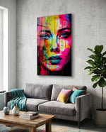 Neon Pink Stripe Bold Brow Woman Glass Wall Art