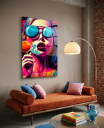 Blue Mirror Glasses Orange Lollipop Glass Wall Art