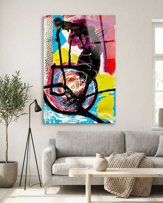 Black Scribble Magenta Swipe Abstract Lines Glass Wall Art