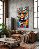 Orange Shades Graffiti Drip Tiger Glass Wall Art