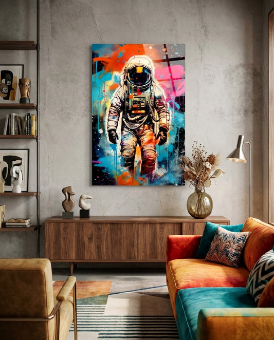 Graffiti Splatter Astronaut Glass Wall Art