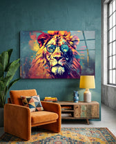 Round Shades Smoky Lion Glass Wall Art