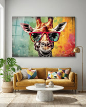 Rainbow Drip Giraffe Red Shades Glass Wall Art