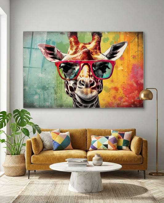 Rainbow Drip Giraffe Red Shades Glass Wall Art