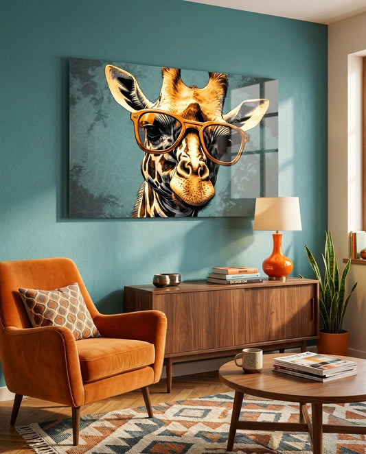 Golden Giraffe Amber Shades Teal Glass Wall Art