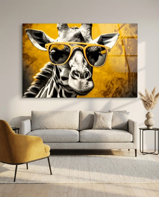 Mustard Giraffe Yellow Shades Glass Wall Art