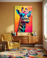 Neon Pop Giraffe Purple Shades Glass Wall Art