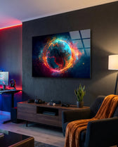 Fiery Orbit Blue Earth Globe Glass Wall Art