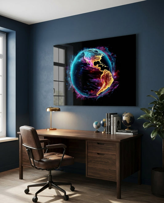 Neon Rim Americas Globe Glass Wall Art