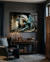 Icy Blue Scaled Dragon Glass Wall Art