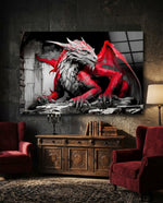 Crimson Red Winged Dragon Glass Wall Art