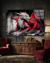 Crimson Red Winged Dragon Glass Wall Art
