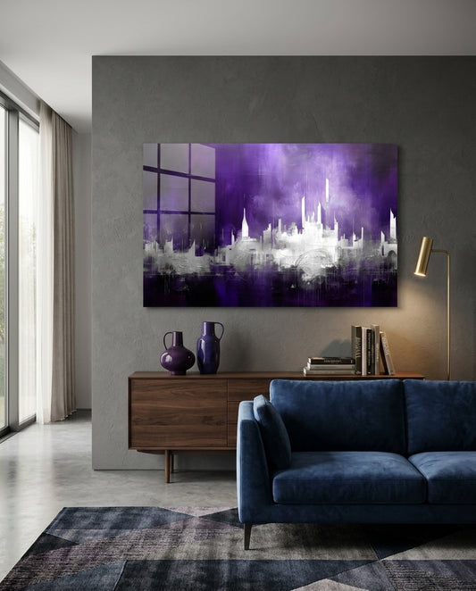 Purple Mist Abstract Skyline Glass Wall Art