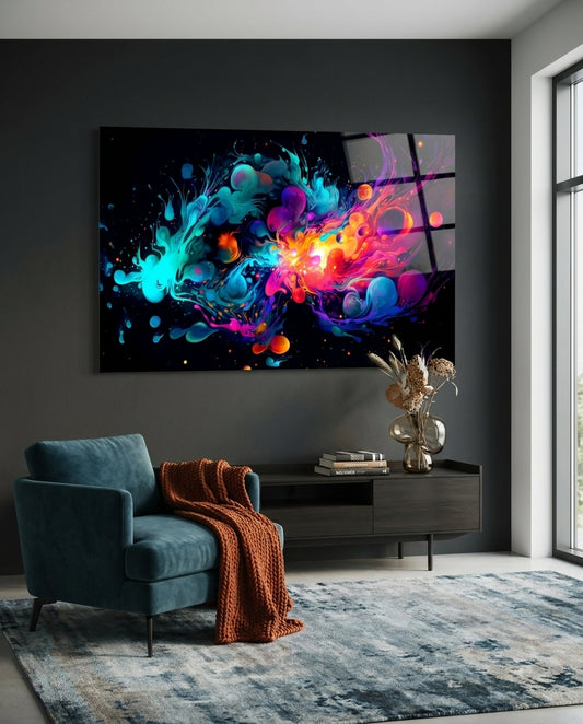 Liquid Ink Bubbles Color Clash Glass Wall Art