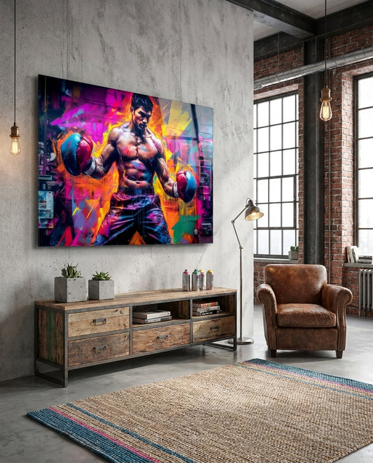 Neon Graffiti Street Boxer Glass Wall Art