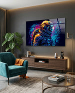 Blue Galaxy Profile Astronaut Glass Wall Art