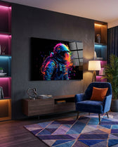 Neon Splash Astronaut Glass Wall Art