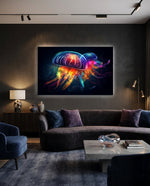 Neon Jellyfish Pair Cosmic Glow Glass Wall Art