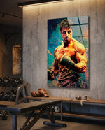 Teal Grunge Wall Boxer Fighter Glass Wall Art