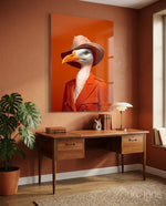 Bird Vogue glass wall art displayed above a sideboard in a living room