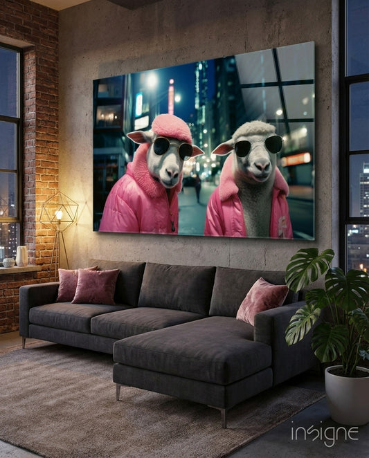 City Music glass wall art displayed above a sofa in a teen den