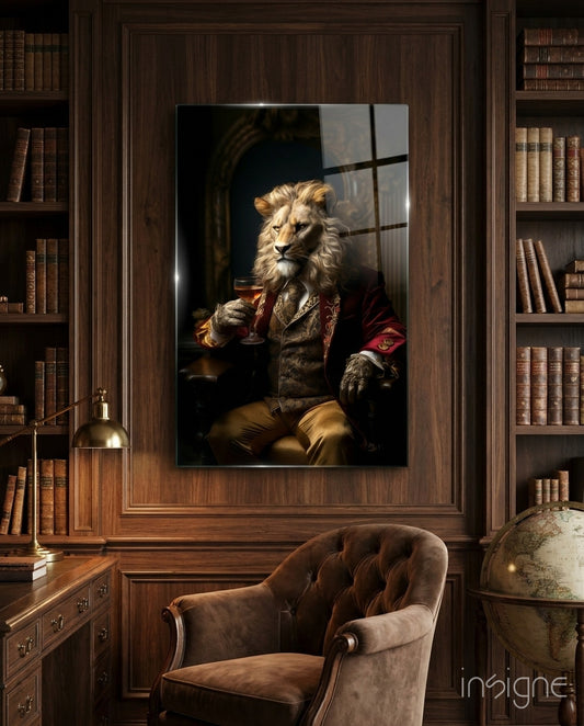 Gentleman glass wall art displayed above a desk in a study