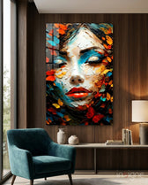 Pleasure glass wall art displayed above a bed in a bedroom