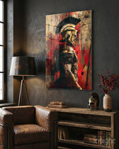 Gladiator glass wall art displayed above a sideboard in a man cave