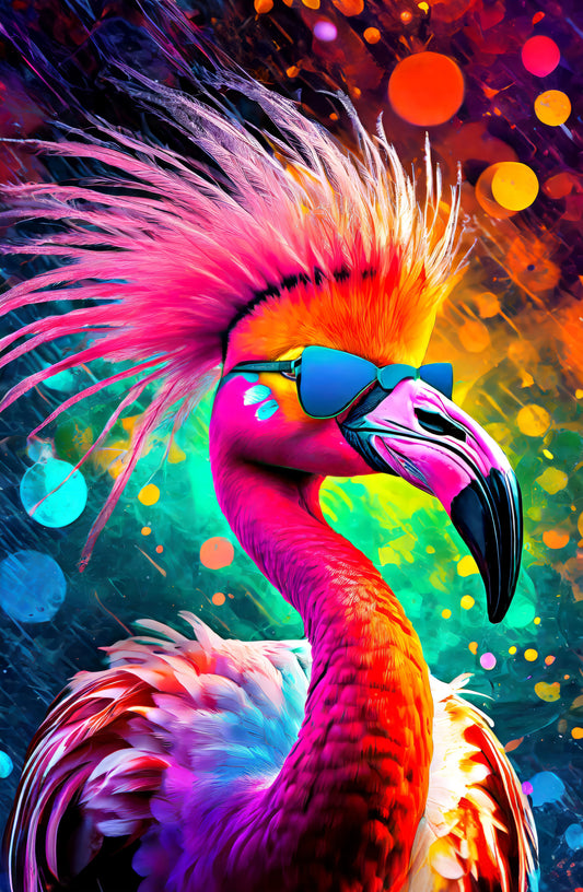 Electric Flamingo Groove — 3D Haptic Embossed High-Gloss Luxury Wall Art