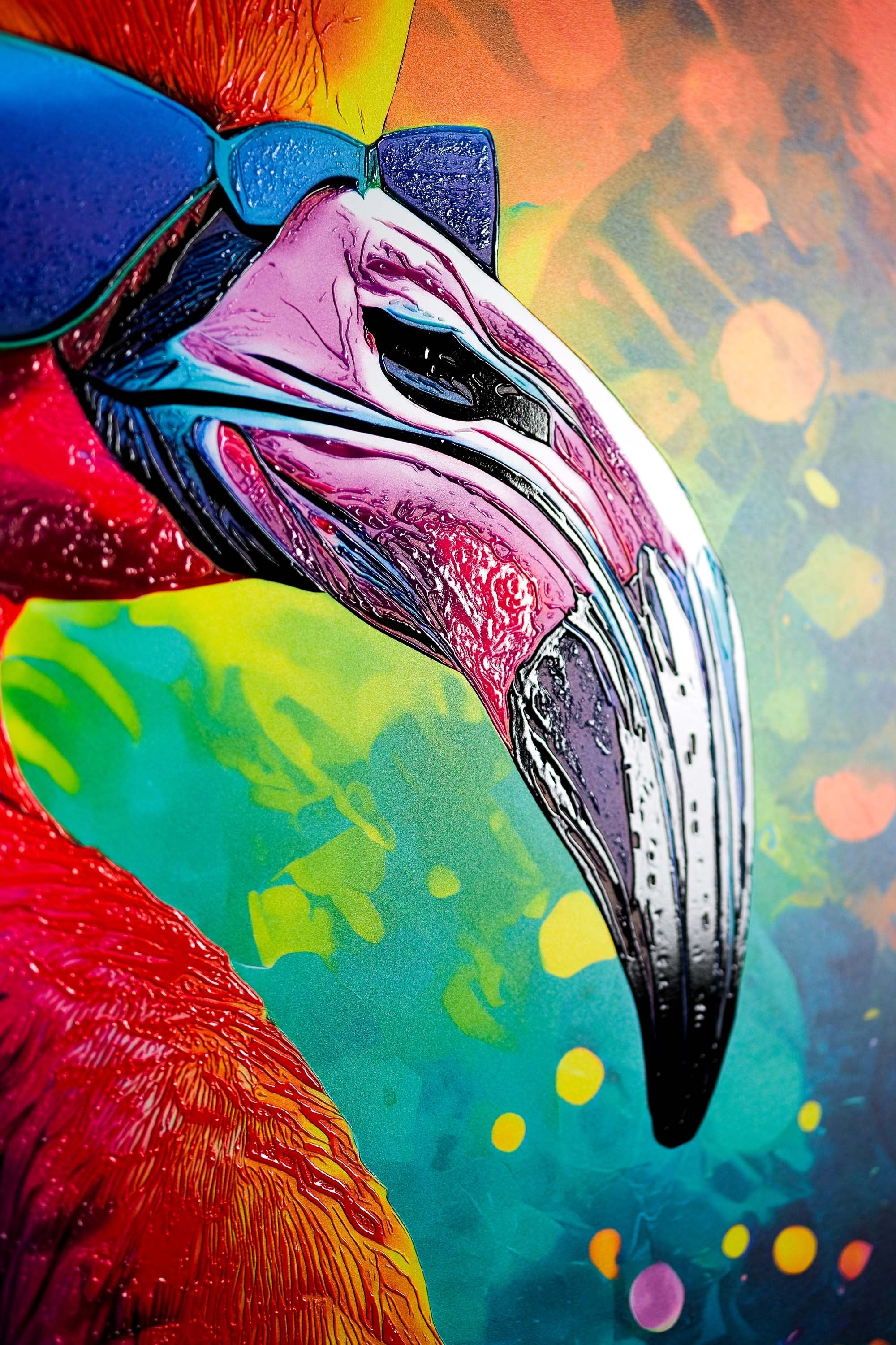 Electric Flamingo Groove — 3D Haptic Embossed High-Gloss Luxury Wall Art