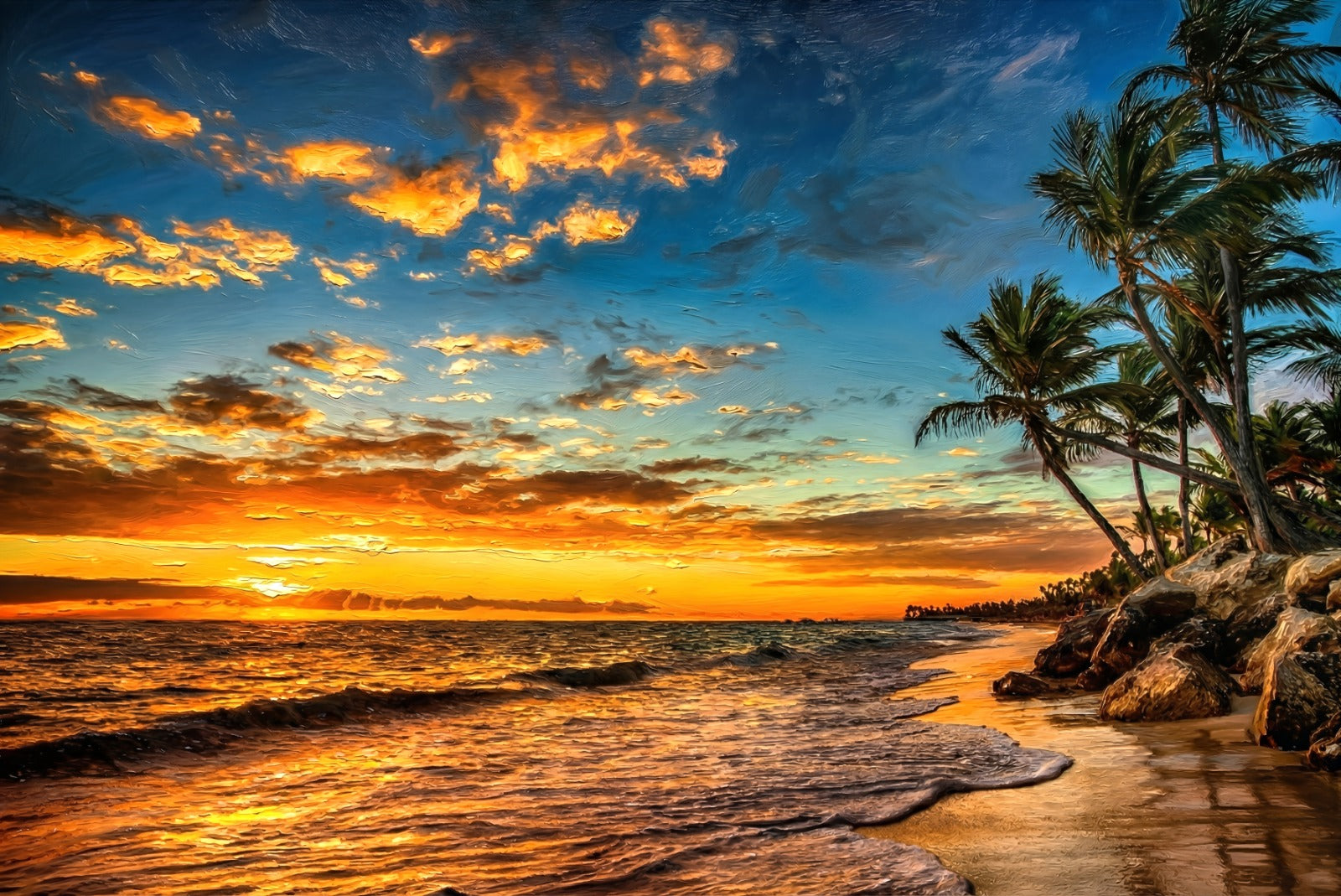 Tropic Dusk Symphony - Haptic 3D Embossed + High-Gloss Lacquer Print