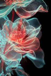 Cyan Ether Blooms — Tableau mural de luxe, relief haptique 3D, ultra-brillant