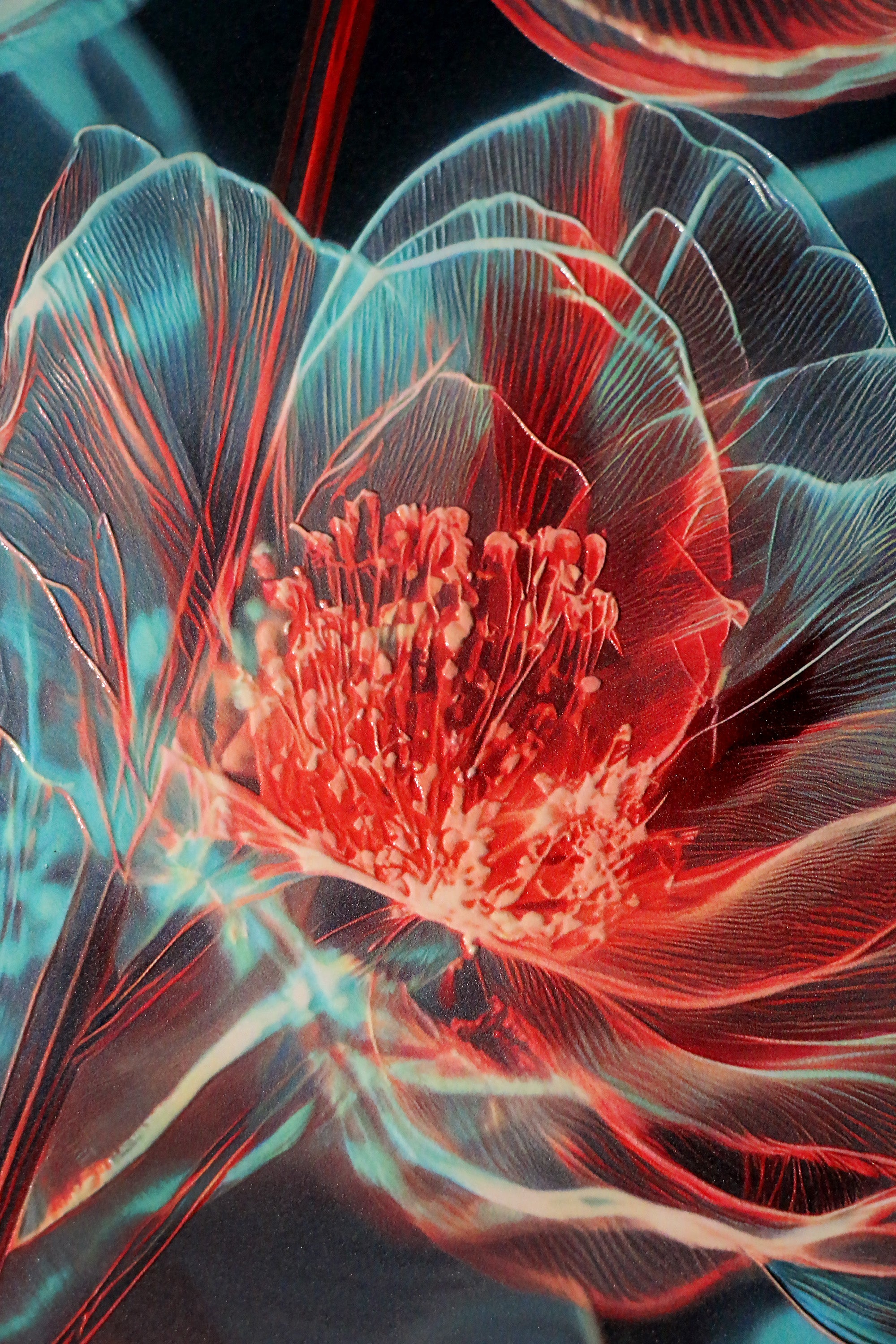 Cyan Ether Blooms — 3D Haptic Embossed High-Gloss Luxury Wall Art