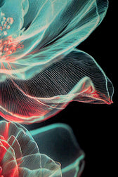 Cyan Ether Blooms — Tableau mural de luxe, relief haptique 3D, ultra-brillant
