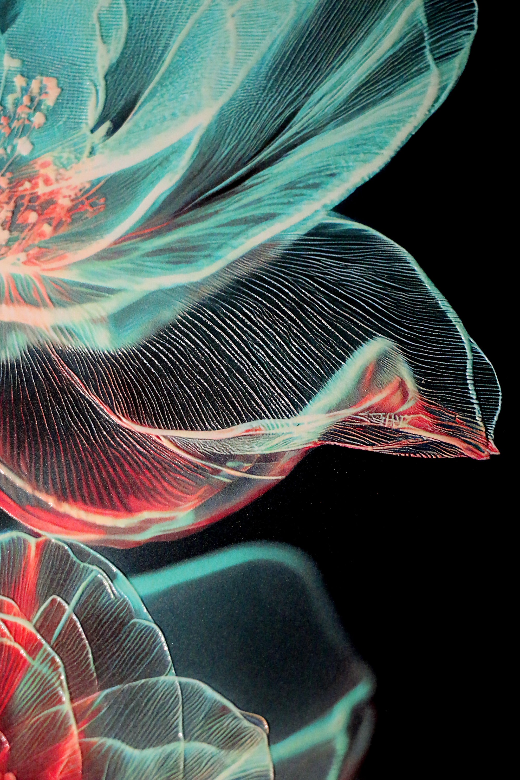 Cyan Ether Blooms — 3D Haptic Embossed High-Gloss Luxury Wall Art