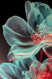 Cyan Ether Blooms — Tableau mural de luxe, relief haptique 3D, ultra-brillant