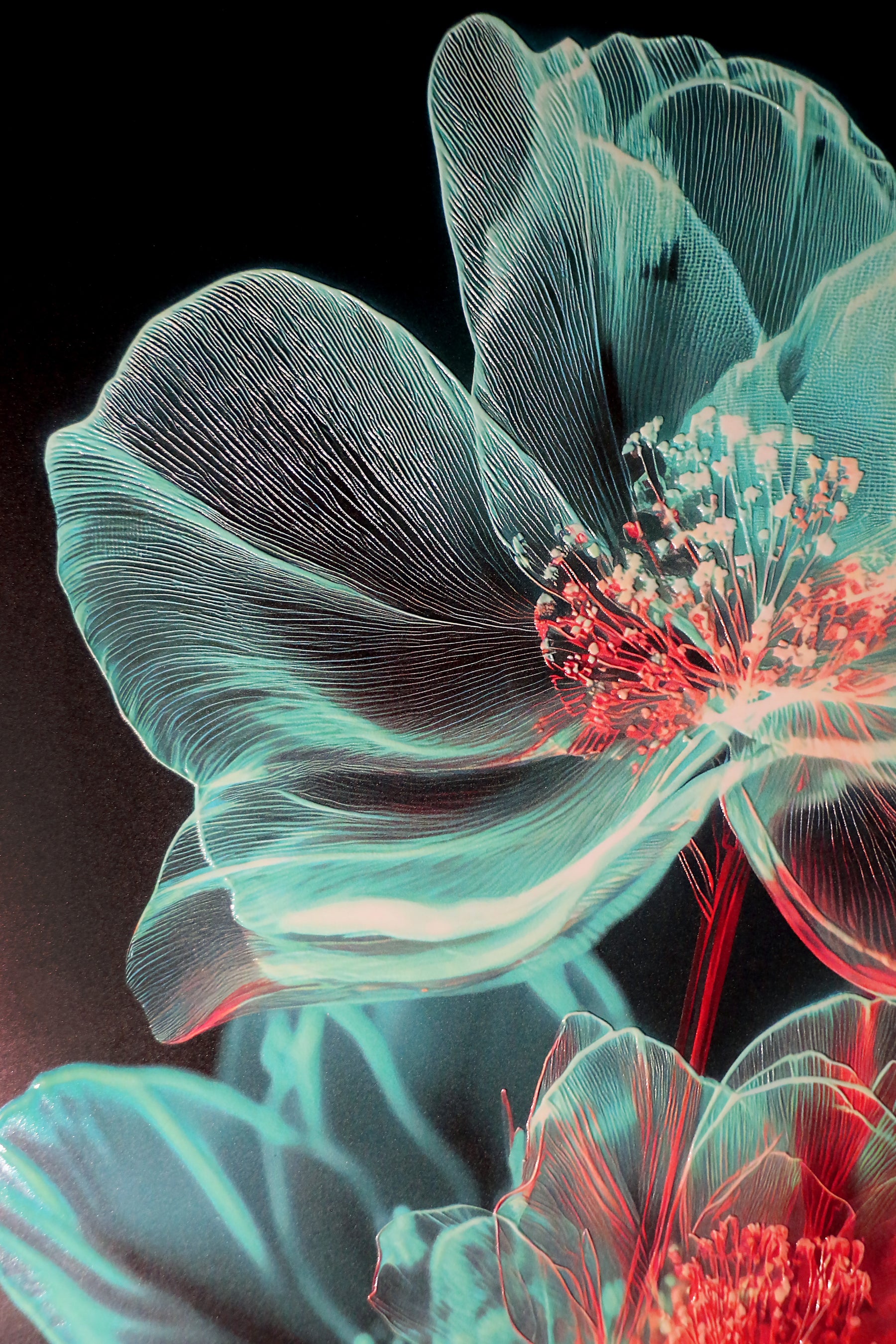 Cyan Ether Blooms — 3D Haptic Embossed High-Gloss Luxury Wall Art