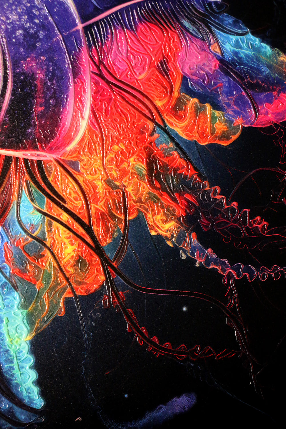 Dúo luminiscente de las profundidades — Arte mural de lujo 3D háptico en relieve de alto brillo