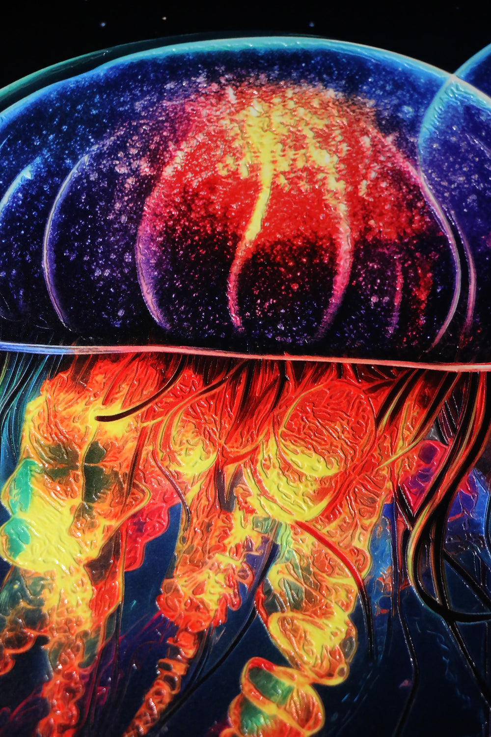 Dúo luminiscente de las profundidades — Arte mural de lujo 3D háptico en relieve de alto brillo